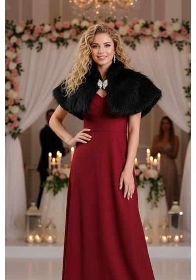 Veraura Lifestyle Siyah Broşlu Kürk Etol Bolero