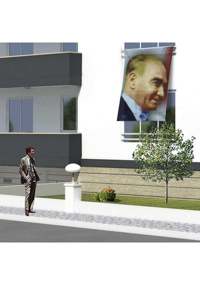 Gülümseyen Mustafa Kemal Atatürk Yan Portre Dış Poster Cephe Bayrağı - 1,5x2,25 Metre 1