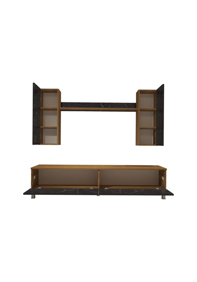 Decoraktiv Eko 7 Mdf Std Krom Ayaklı Tv Ünitesi Tv Sehpası Pera - Siyah Mermer