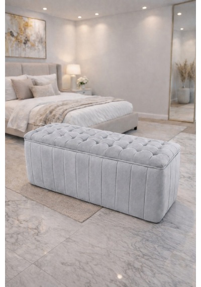 Premium Kapitone Dilimli Puf Bench, Göz Alıcı Lüks Görünüm Ve Modern Dekor İçin Üst Düzey Şıklık Gri - 863945362 Gri