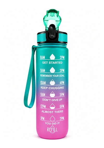 900 Ml Motivasyon Matarası Sızdırmaz, Kilitli, Silikon Uçlu, Taşıma Askılı, Geniş Ağızlı Su Matarası Turkuaz