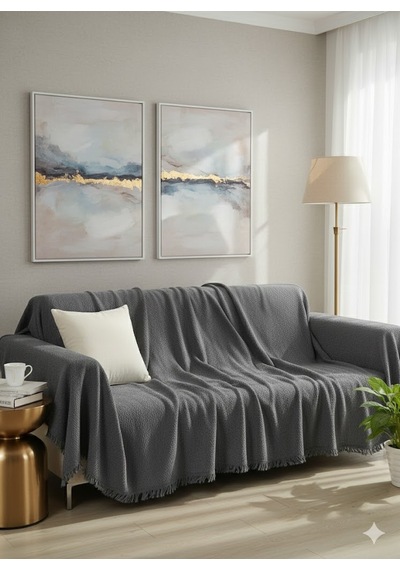 % 100 Pamuk Kolları Örten Koltuk Örtüsü 180 X 300 Cm- Kaymaz, Terletmez Antrasist