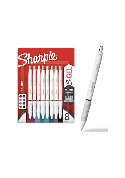 Sharpıe S-jel Kalemler, Moda Varil Jel Kalemler, İnci Beyaz Gövde, Orta 0,7 Mm Nokta, Kalın Mürekkep Renkleri, 8 A Genel