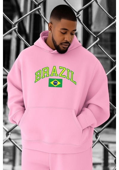 Benroma 3 İplik Penye Brazil Baskılı Büyük Beden Sweatshırt Çok Renkli