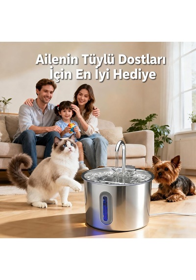 2,2 L Sus 304 Paslanmaz Çelik Kedi Akan Su Pınarı Sebili Orm-502