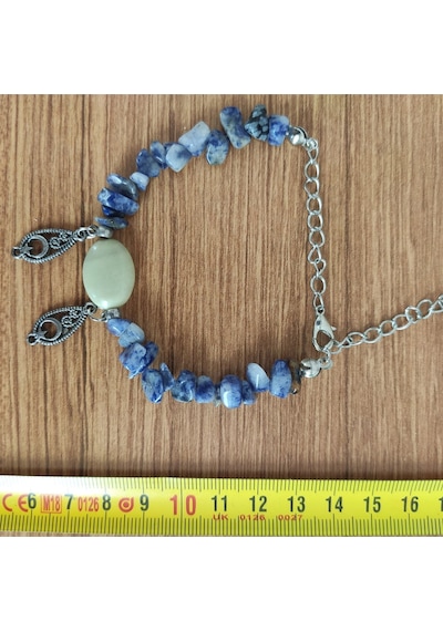 Lapis Lazuli & Aventurin Oval Taşlı El Yapımı Bileklik - 1737 Mor