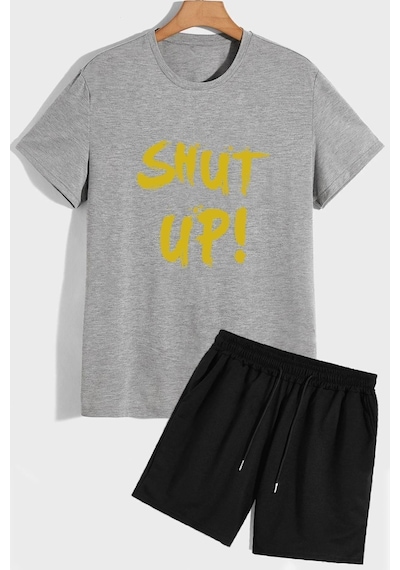Uyguntarz Shut Up Şort T-shirt Eşofman Takımı Gri