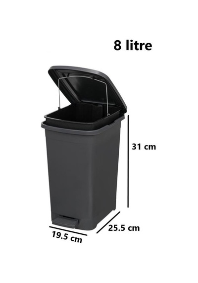 Omnipazar Elf-i344 Slim Pedallı Plastik Çöp Kovası İç Kovalı 8 Lt Antrasit