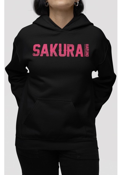 Sevbano Sakura Haruno Naruto Anime Sırt Baskılı Unisex Oversize Penye Hoo Siyah