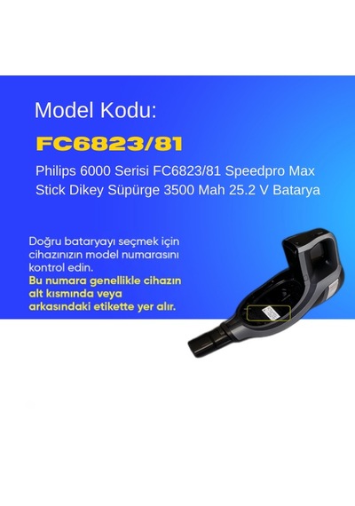 Philips 6000 Serisi Fc6823/81 Speedpro Max Stick Dikey Süpürge 3500 Mah 25.2 V Batarya  Uyumlu Uzun Ömürlü, Maksimum Performans Pil