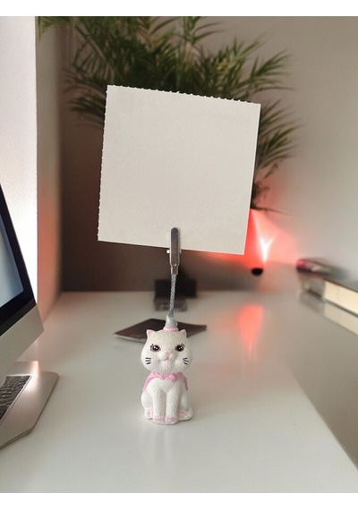 Pelerinli Kedi Not - Fotoğraf Tutuculu Obje Pembe Beyaz