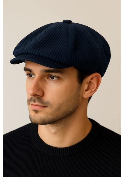 Aida Jewelss Kışlık Kadife Ingiliz Kasket Peaky Blinders Model Erkek Kasket Dökümlü Kadife Kasket Lacivert