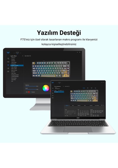 F75 Mekanik Rgb Tkl Nimbus V3 Switch Kablosuz Makrolu Hot Swap Klavye Buz Mavisi