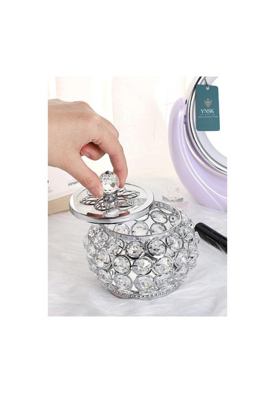 Chacha Home Luxury Lucent Lüks Kapaklı Kristal Mücevher Kutusu, Organizer, Düzenleyici, Şekerlik Küçük Boy Gümüş