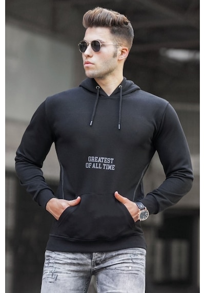 Madmext Siyah Baskılı Kapşonlu Sweatshirt 5292 Siyah