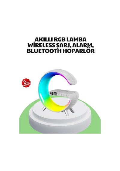 Hubrendy Tekno Bluetooth Hoparlörlü Rgb Atmosfer Lambası Kablosuz Şarj Ve Saat Özellikli
