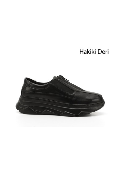 Gönderi(R) Gönderi R Siyah Fermuarlı Dolgu Taban Hakiki Deri Sneaker Siyah