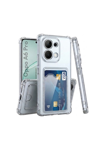 Oppo A6 Pro Uyumlu Kartlıklı Kılıf Darbe Emici Köşe Korumalı Cüzdanlı Silikon Kapak Şeffaf