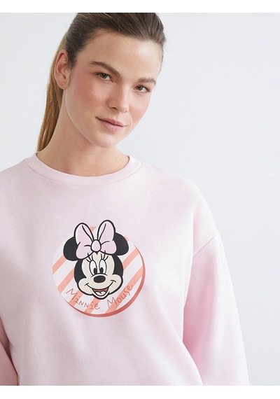 Lcw Comfort Pembe Minnie Mouse Baskılı Kadın Kalın Sweatshirt