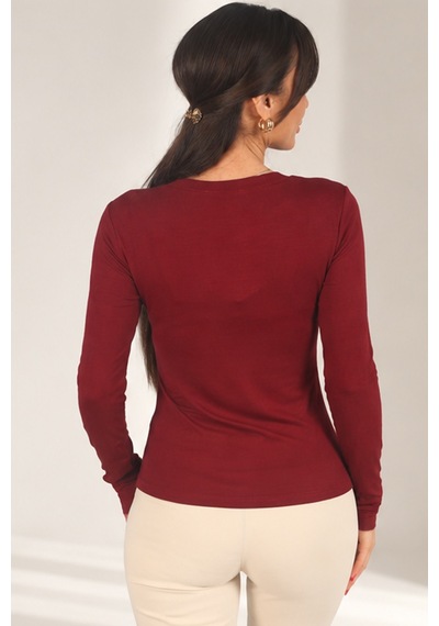 By Saygı Kadın Parmak Geçme Modal Bluz Bordo