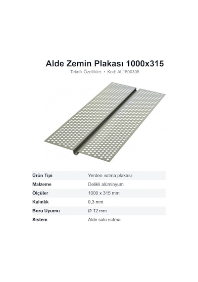 Alde Yerden Isıtma Alüminyum Zemin Plakası 1000x315 Mm Ø12 Mm Boru İçin Al1500305