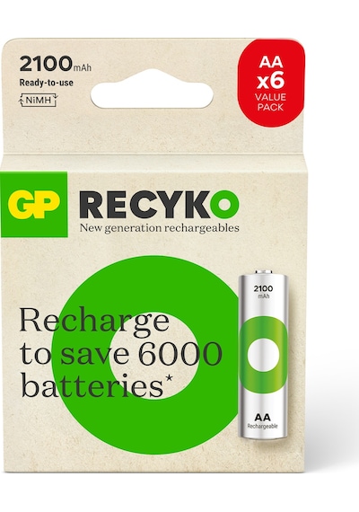 GP GP2100AAHCB4-2GBE6 2100 Serisi 2000 mAh AA Ni-MH Şarj Edilebilir Kalem Pil 4 + 2'li
