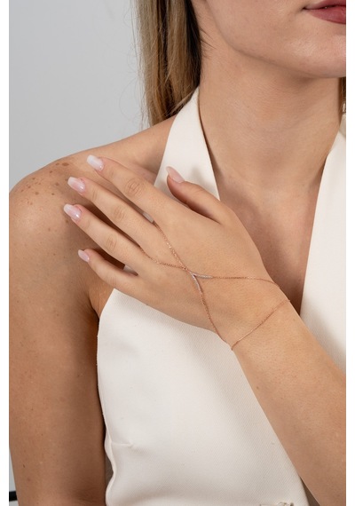 925 Ayar Gümüş Şahmeran Rose Zirkon Taşlı Tutku Şahmeran Barcode Beyaz - Rose Gold