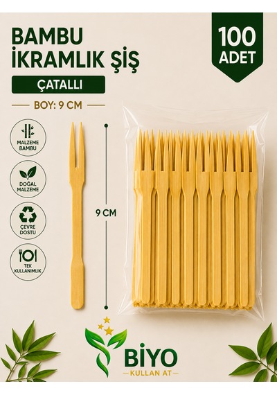 İkramlık Şiş Sunum Çubuğu Çatallı 9 Cm 100 Adet