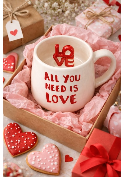 Love Yazılı Seramik Kupa Çok Renkli