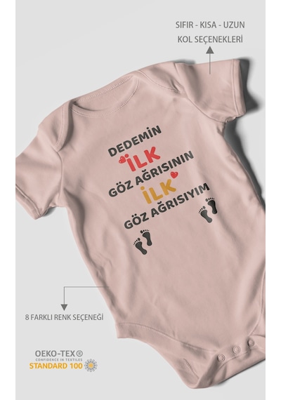 Dedemin İlk Göz Ağrısıyım Baskılı Bebek Zıbını Çıtçıtlı Body %100 Pamuk Kısa Kol Pastel Pembe