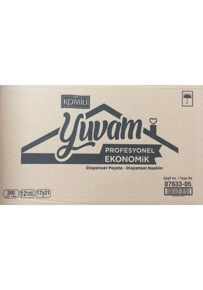 Komili Yuvam Profesyonel Ekonomik Dispenser Peçete 300'lü 12 Paket 17 x 21 CM