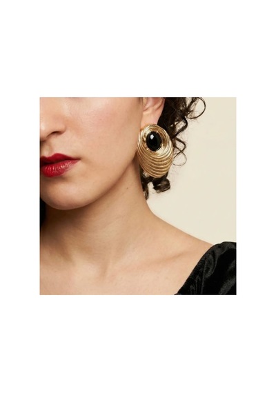 Lunarie Oval Çizgili Vintage Statement Küpe 14k Gold Spiral Altın