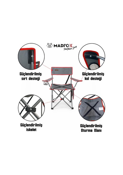 Madfox Trekmate Strap Katlanır Outdoor Koltuk Kırımızı