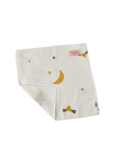 Bezhane Baby %100 Organik Pamuk Muslin Kumaş Bebek Ağız Mendili Güneş Ay Desen 25x25cm Çok Renkli