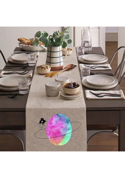 Satürn Galaxsideki Kız Runner, Runer, Masa Örtüsü, Sofranıza Zarafet Katın Runner, Masa Örtüsü Krem