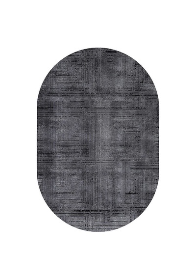 Alya Modern İtalyan Tasarım Makine Oval Halı Al01 Siyah Siyah-gri