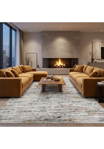 Gri Sarı Salon Halısı Modern Dokulu Dijital Baskılı Kaymaz Tabanlı Halı Dijital Baskı Halı 7 Mm