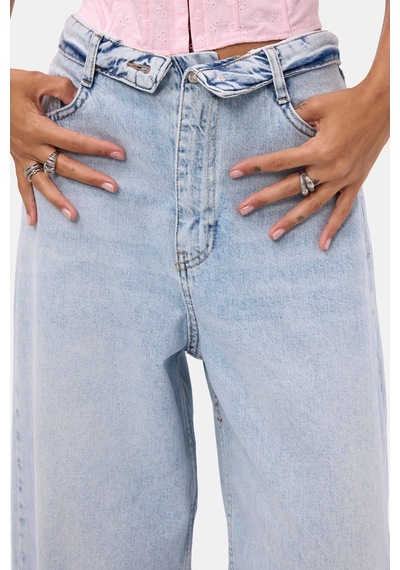 Kadın 4s6-3 Straight Fit Kemer Detaylı Özel Tasarım Denim Jean Buz Mavi