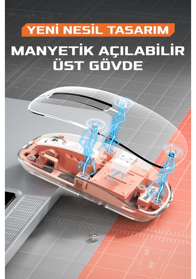 Sessiz Kablosuz Wireless Magic Mouse, Dpi 2400, Şarj Edilebilir, 2.4ghz+bt 5.0, Diğer