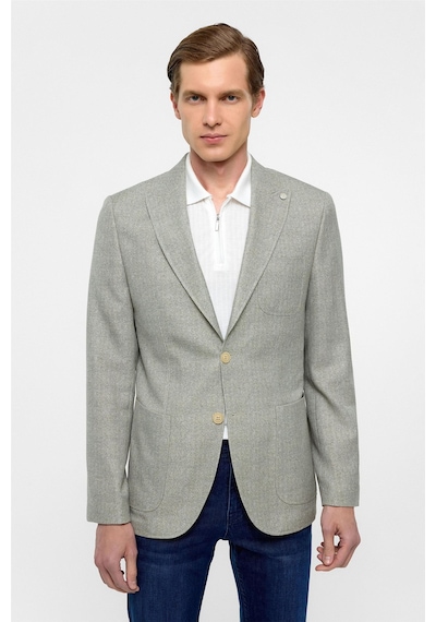 Süvari Su Yeşili Slim Fit Desenli Sivri Yaka 6 Drop Ceket