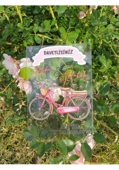 Bisiklet Desenli Şeffaf Pvc Davetiye 10 Adet