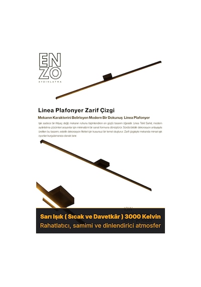 Linea Sensörsüz Aşağı Işık - Tavan Plafonyer Sarı Işık