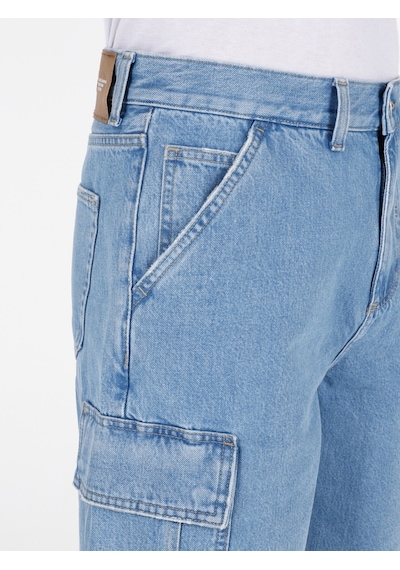 Colin's Colins Kargo Kesim Kargo Cepli Orta Bel Düz Paça Mavi Erkek Jean Şort Cl1069578 Cl1069578 Q1.V1 Dn43542 Mavi