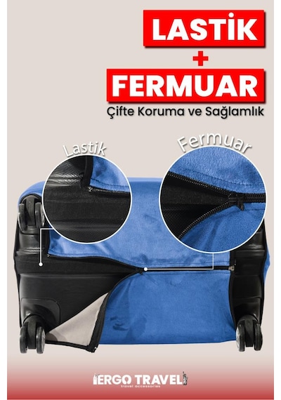 Valiz Koruma Kılıfı Kadife Kılıf - Lacivert - Orta Boy Ergo Travel Lacivert