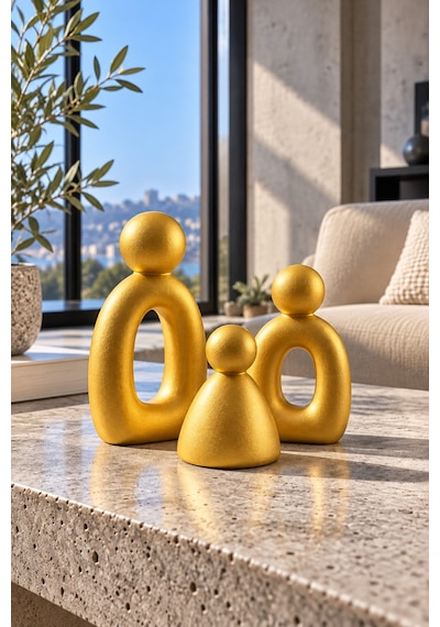 3 Lü Gold Set Soyut Aile Figürü Modern Dekoratif Heykel