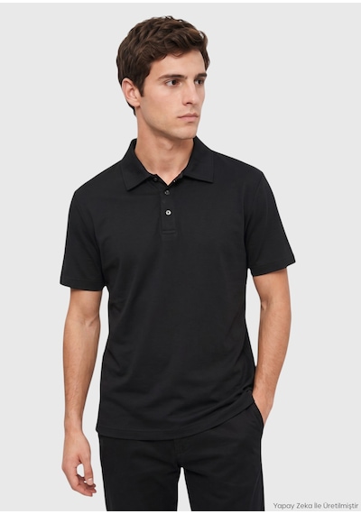 Ramsey Siyah Düz Pamuk Karışımlı T-shirt