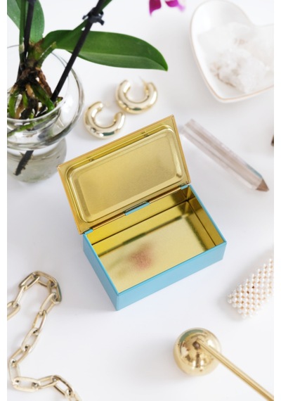 Mavi & Gold 94 X 59 X 36 Mm - Premium Metal Hediye, Takı Ve Saklama Kutusu