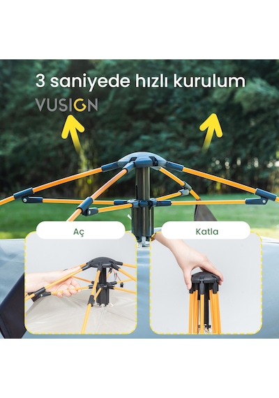 Vusıgn Otomatik Kamp Çadırı 2 Kişilik Kolay Kurulum 200x148 Cm Outdoor Çadır Vs4001-gn Yeşil