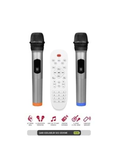 Powerway Mt90 Şarjlı Çift Mikrofonlu Hoparlör Karaoke Sistemi Taşınabilir Amfi Bluetooth Hoparlör