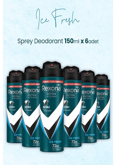 Rexona Men Invisible Ice Fresh Erkek Sprey Deodorant 6 x 150 ML